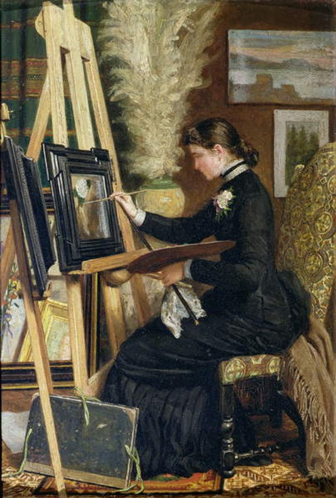 Detail of Portrait of Josephine Gillow painting at an easel, 1880 by Guido Guidi
