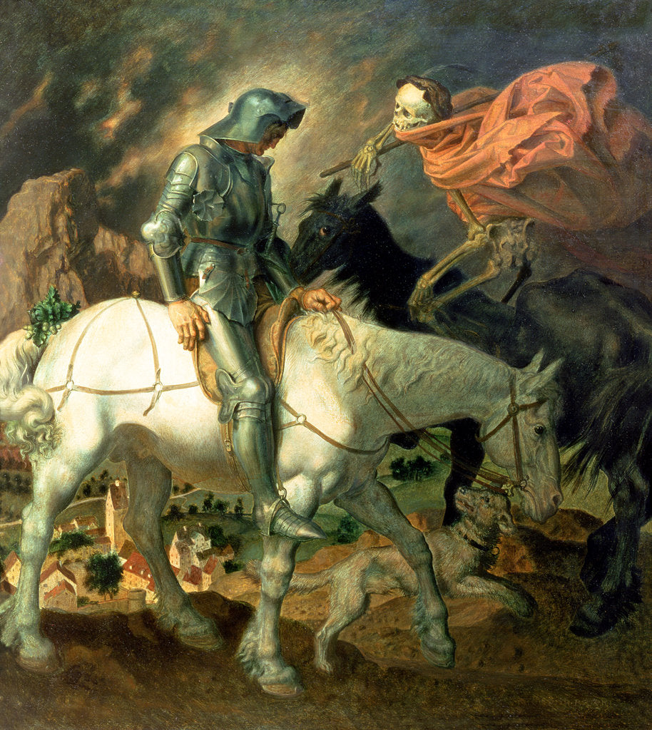 Detail of Don Quixote with Death, based on 'The Knight, Death and the Devil' by Albrecht Durer, c.1920 by Theodor Baierl
