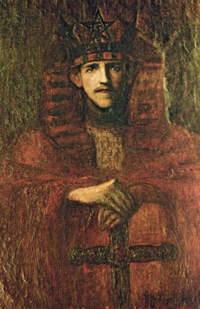 Detail of Samuel Liddell MacGregor Mathers in ceremonial regalia relating to ritual magic, c.1895 by Moina Mathers