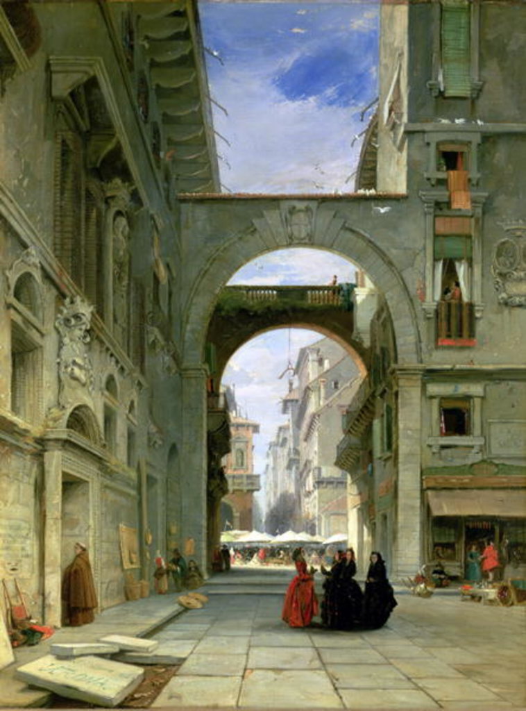 Detail of Piazza dei Signori in Verona with the Market Place, 1844 by James Holland