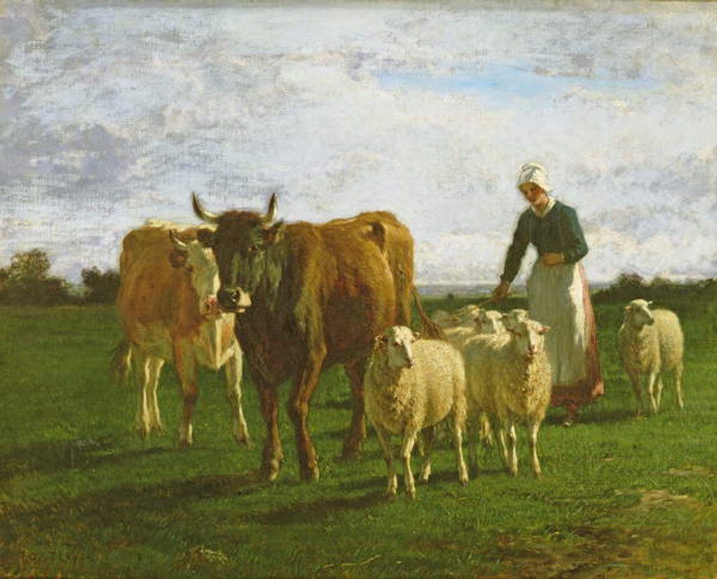 Detail of Evening, Driving Cattle, 1859 by Constant-Emile Troyon
