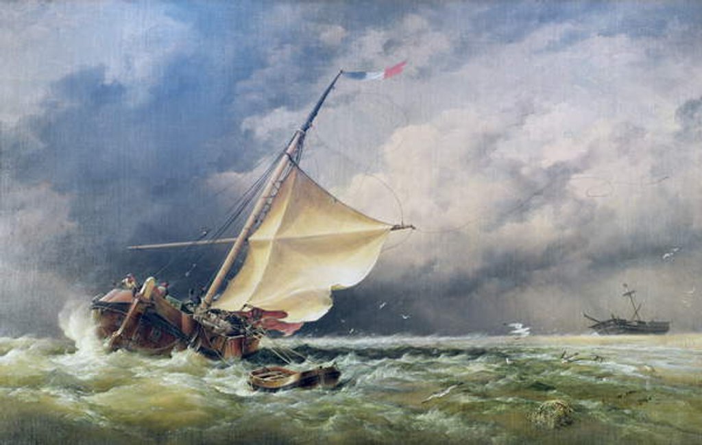 Detail of A Dutch Beurtman aground on the Terschelling Sands or In the North Sea after a Snowstorm, 1865 by Edward William Cooke