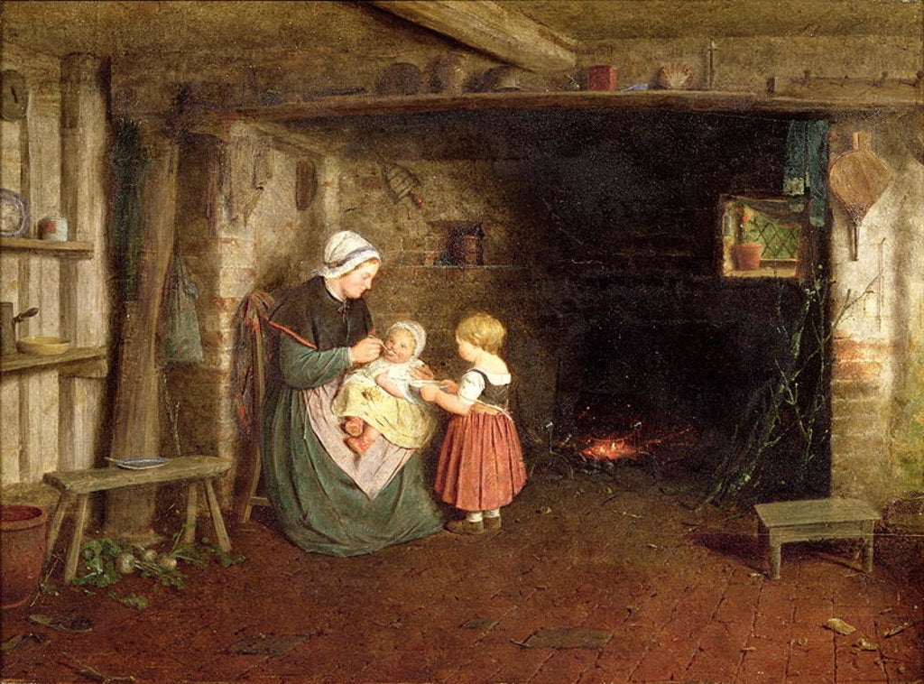 Detail of Expectation: Interior of a Cottage with a Mother and Children, 1854 by Frederick Daniel Hardy