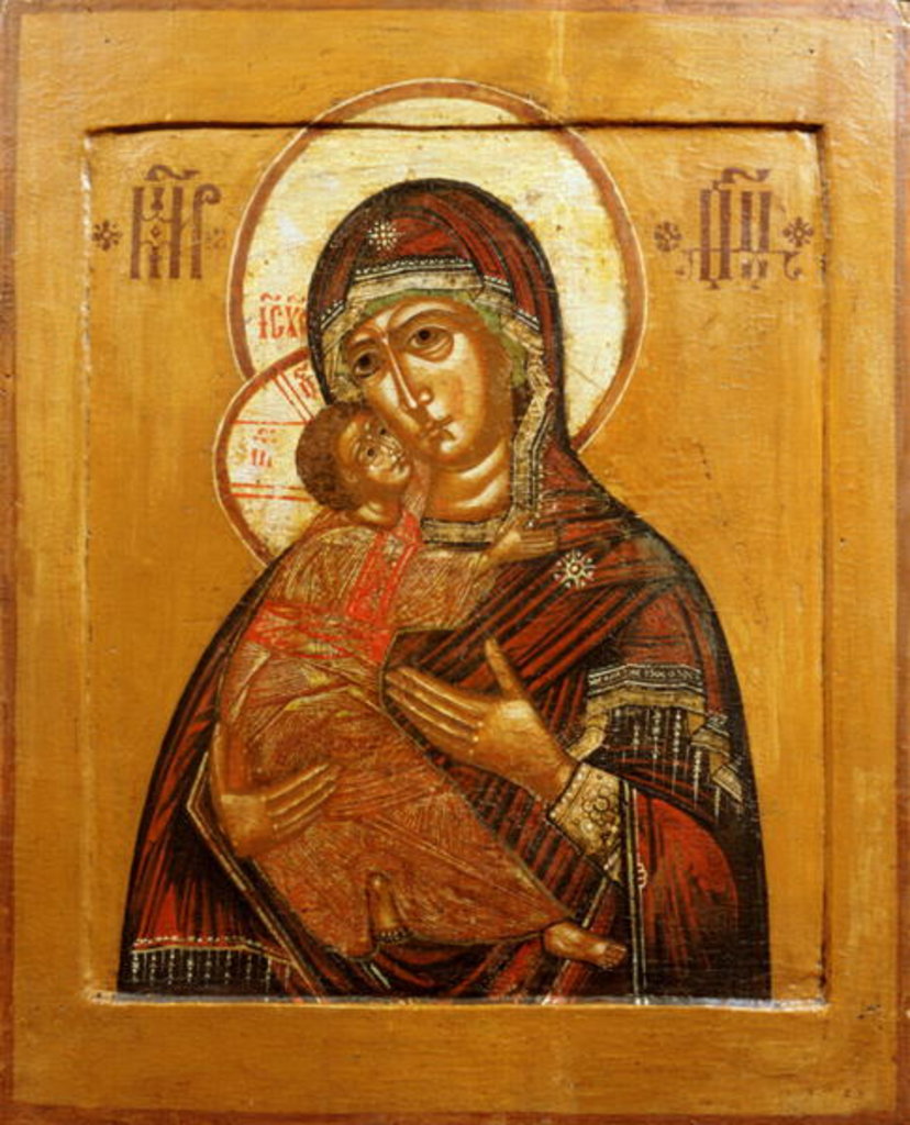 Detail of Mother of God of Vladimir, icon from north western Russia, late 17th century by School Russian