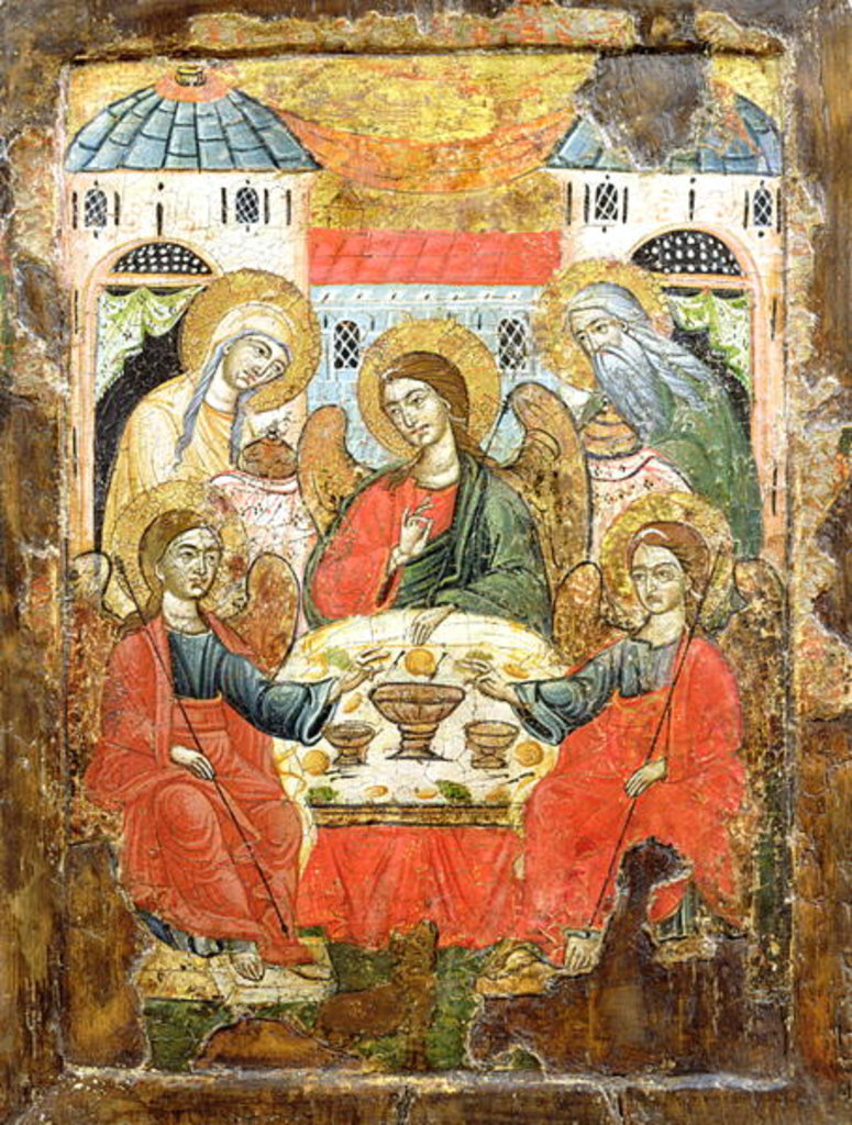 Detail of Abraham and the Three Angels, icon, from Macedonia, c.1700 by Greek School