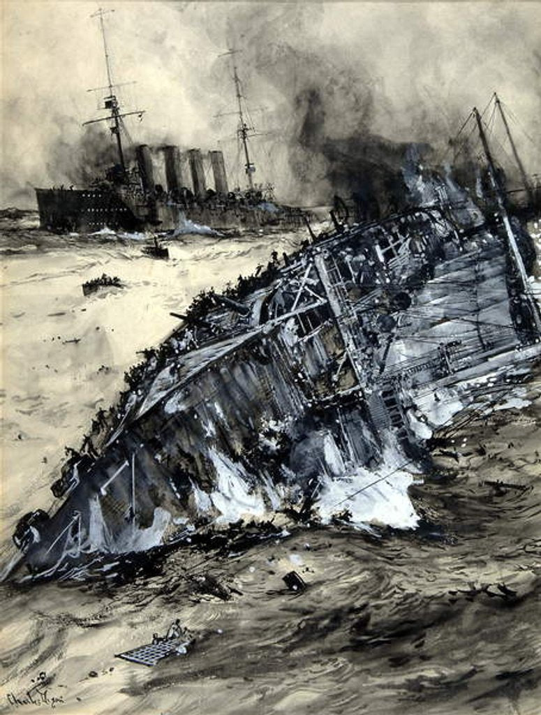 Detail of Sinking of the HMS Hogue, Cressy and Aboukir by Charles Edward Dixon