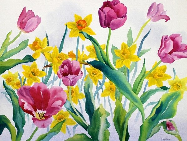 Detail of Daffodils and Tulips by Christopher Ryland