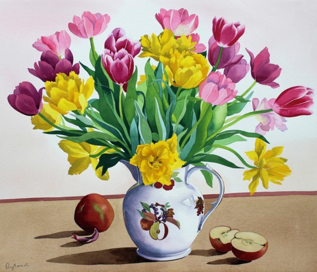 Detail of Tulips in Jug with Apples, 2013 by Christopher Ryland