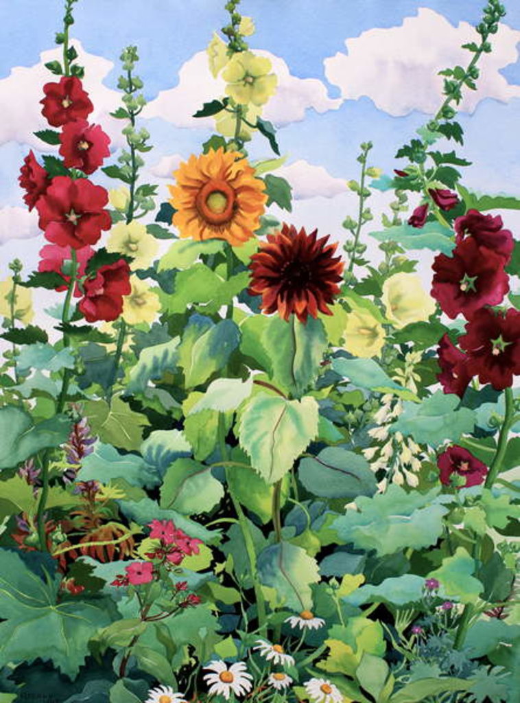 Detail of Hollyhocks and Sunflowers, 2003 by Christopher Ryland