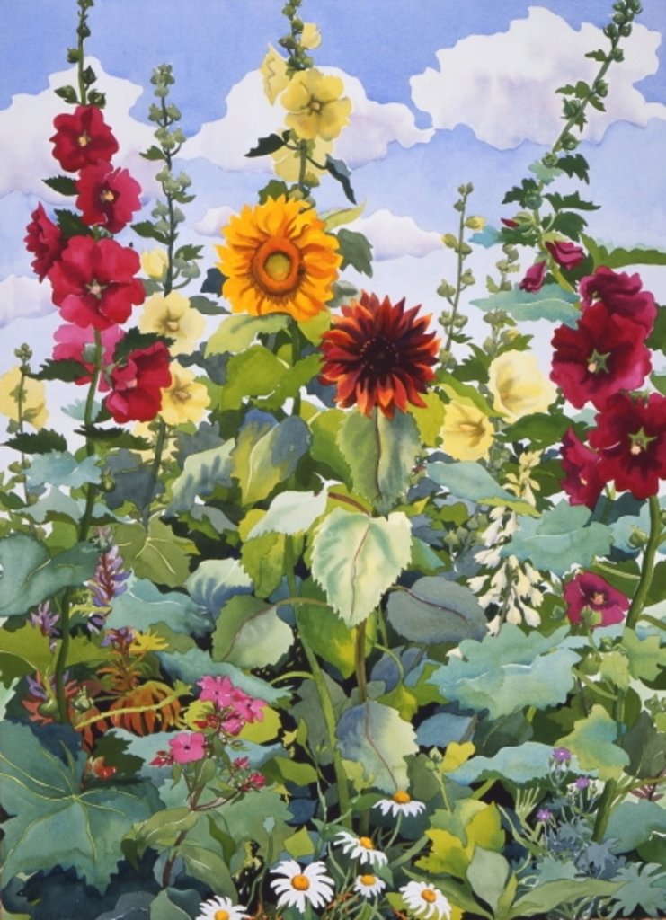 Detail of Hollyhocks and Sunflowers, 2003 by Christopher Ryland