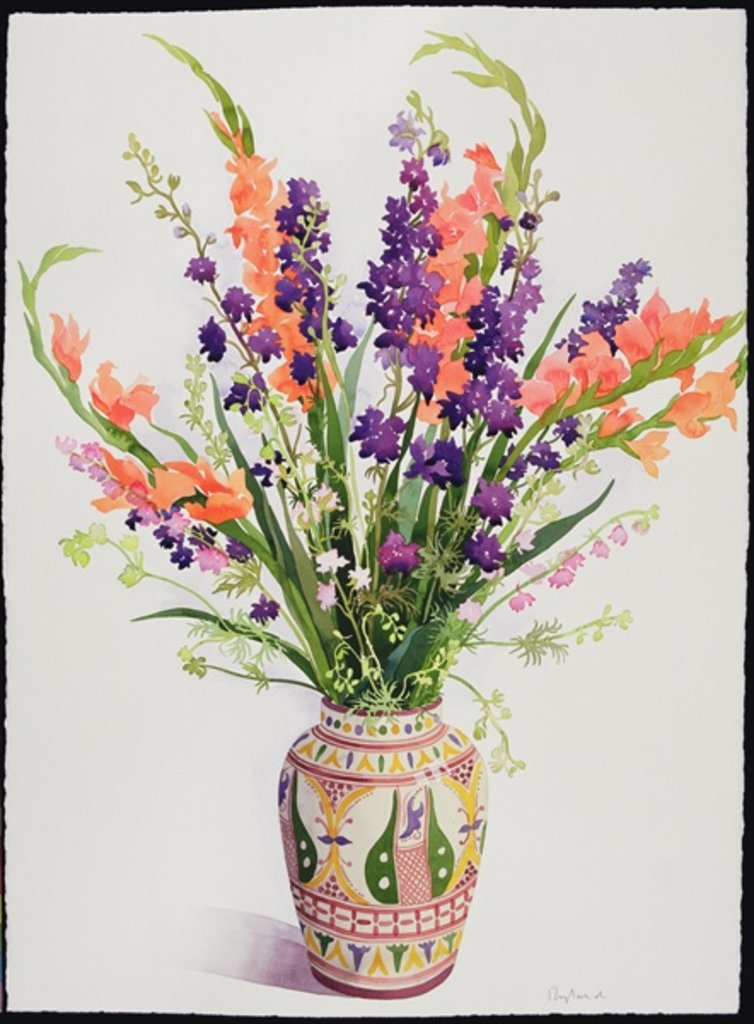 Detail of Larkspur and Gladioli in a Moroccan Vase by Christopher Ryland