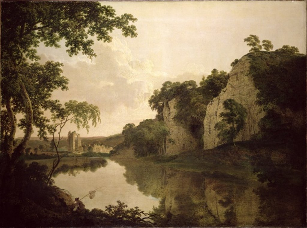 Detail of Landscape with Dale Abbey, Derbyshire, c.1785 by Joseph Wright of Derby
