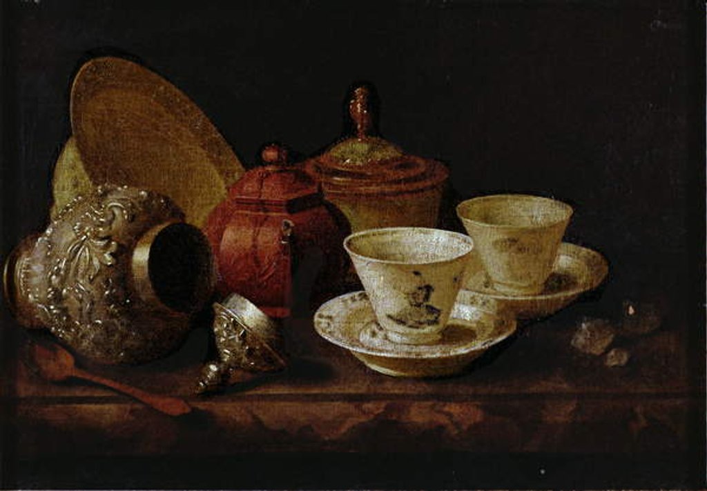 Detail of Still Life with Tea Cups, 1670-85 by Pieter Gerritsz. van Roestraten