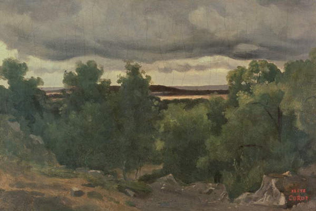 Detail of Au Petit Chaville, 1835-40 by Jean Baptiste Camille Corot