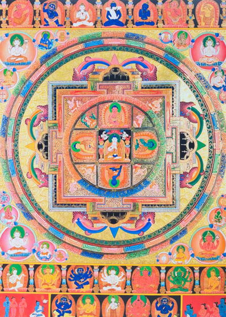 Detail of Panchabuddha Mandala, depicting five forms of Buddha symbolising five kinds of wisdom by School Nepalese
