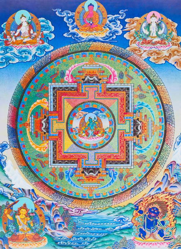 Detail of Green Tara Mandala depicting the maternal protector from all dangers in the ocean of existence by School Nepalese