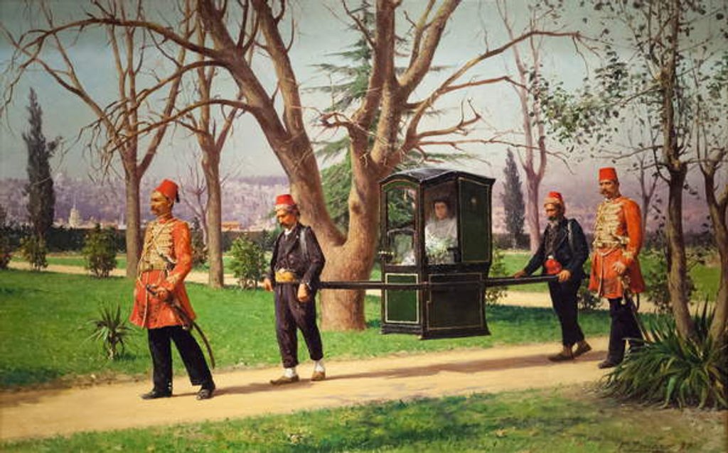 Detail of The daughter of the English ambassador riding in a palanquin, 1896 by Fausto Zonaro