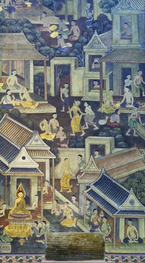 Detail of Mural with scenes of Thai culture, Wat Pho, Bangkok, Thailand by Anonymous