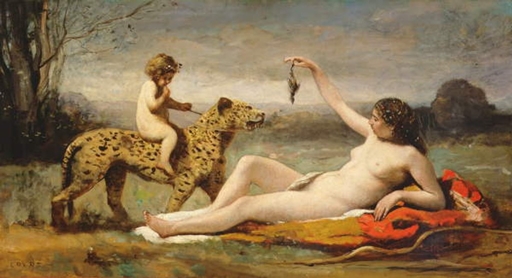 Detail of La bacchante a la panthere, 1855-60 by Jean Baptiste Camille Corot