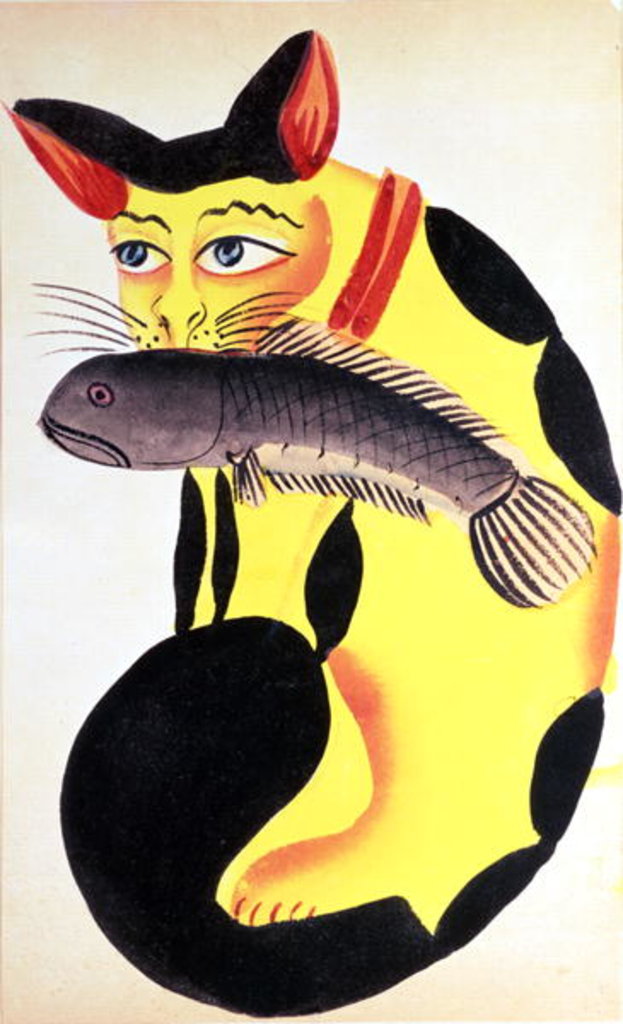 Detail of A cat with a fish in its mouth by Indian School