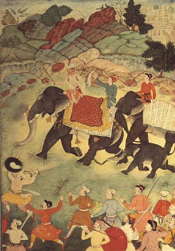 Detail of A party of elephant hunters, Mughal, c.1615, by Indian School