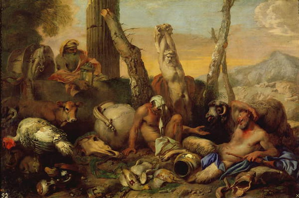 Detail of The Fable of Diogenes, looking with a lantern for a good man by Giovanni Benedetto Castiglione