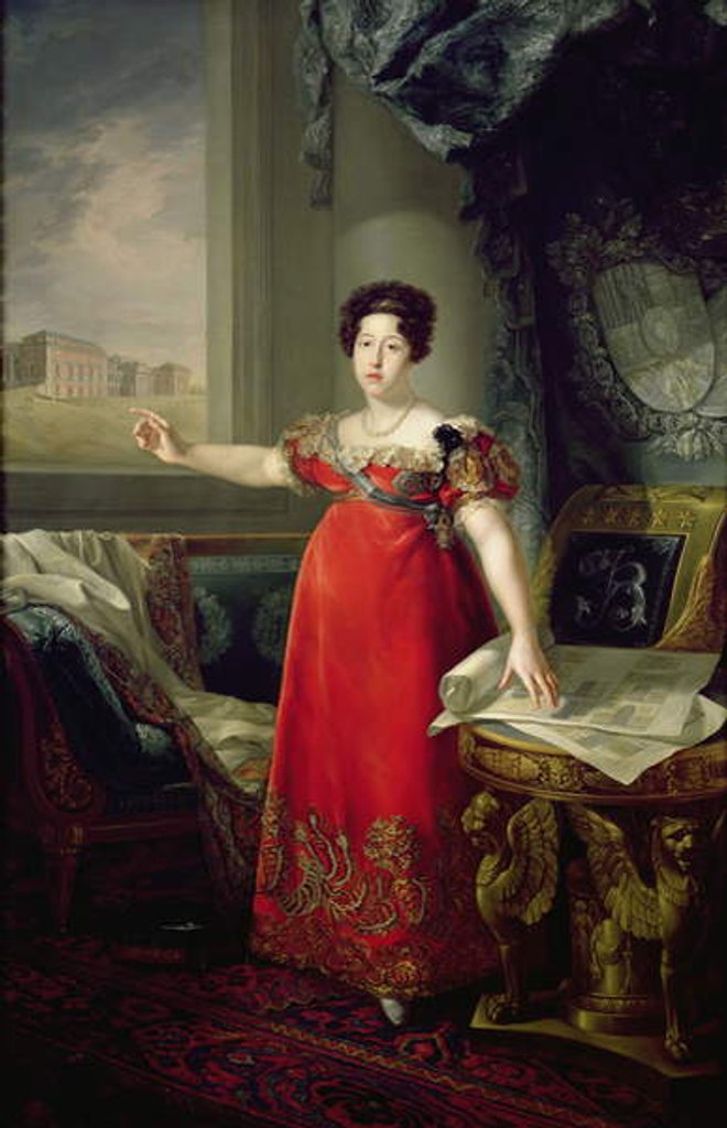 Detail of Queen Dona Maria Isabel de Braganza, 1829 by Bernardo Lopez y Piquer