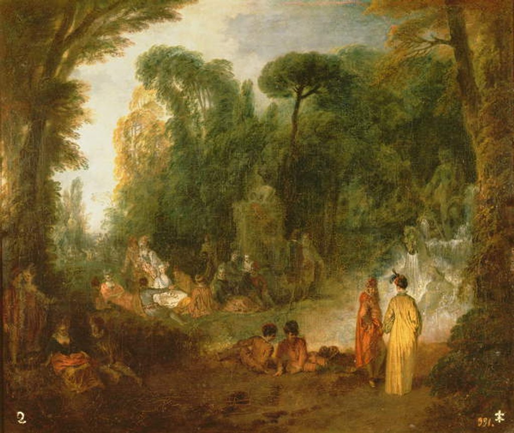 Detail of Courtly gathering in a park, c.1712/13 by Jean Antoine Watteau