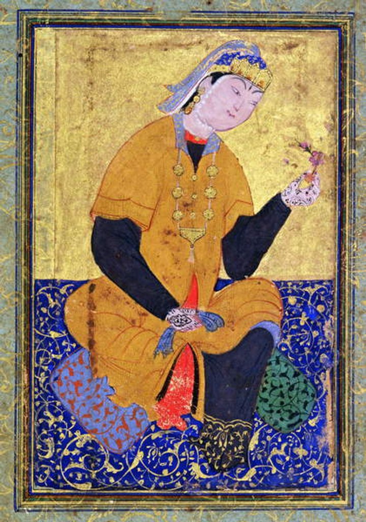 Detail of Portrait of Hamida Banu Begum, holding a seal by Persian School