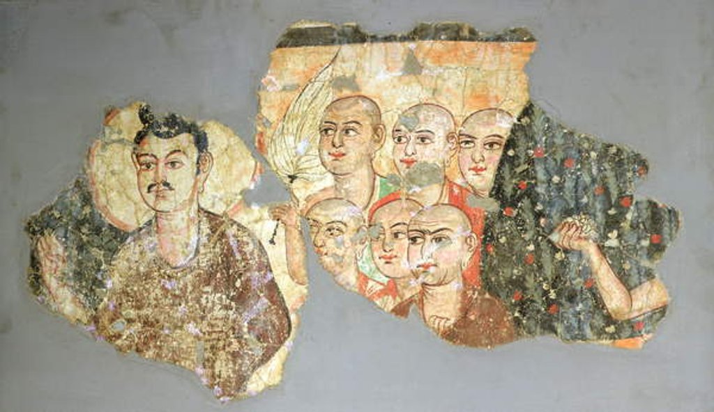 Detail of Buddha with his Six Disciples, from Miran, 3rd-4th century painting) by School Indian