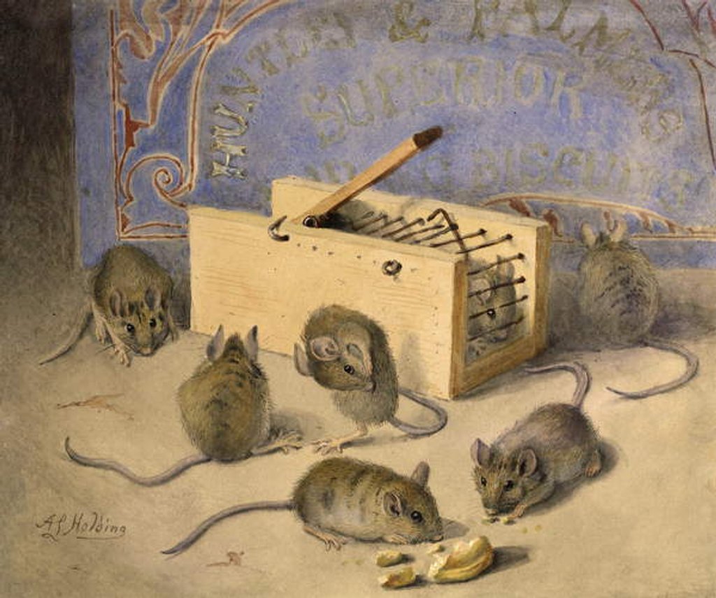 Detail of Mice and Huntley - Palmer' Superior Biscuits, c.1920 by Agnes Louise Holding
