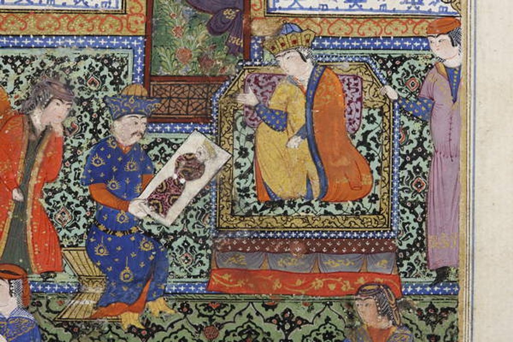 Detail of Nushabeh receives the portrait of Eskandar, c.1475 by Persian School