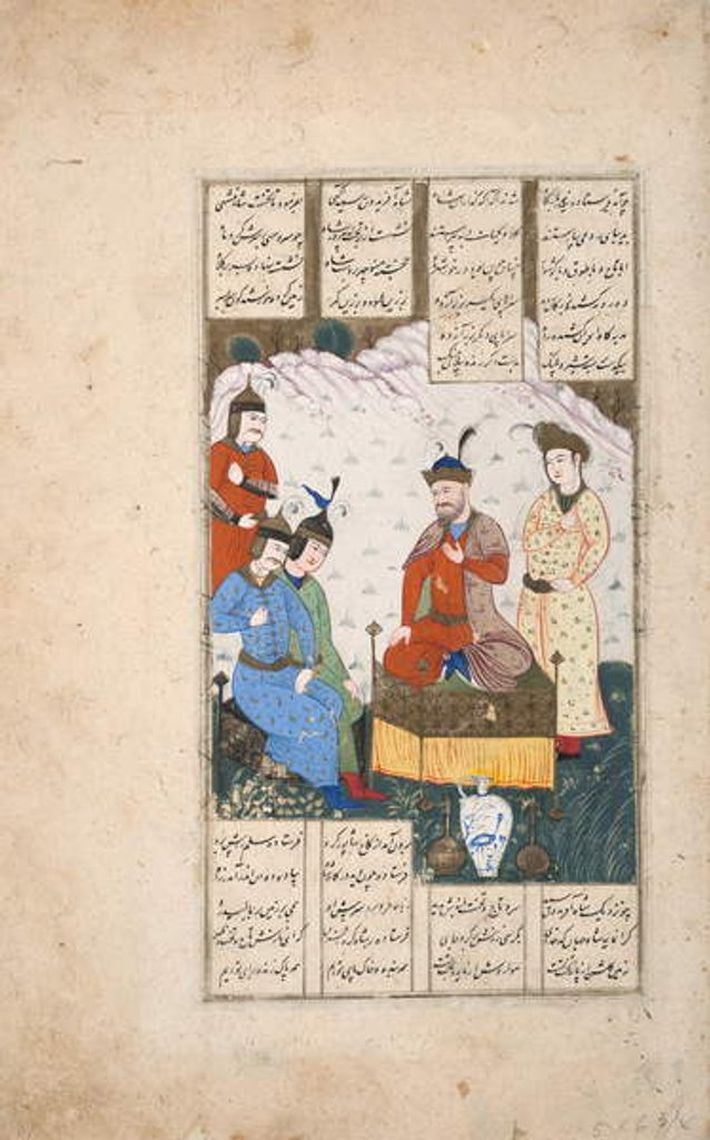 Detail of King Faridun receives the envoy of his two sons by Persian School
