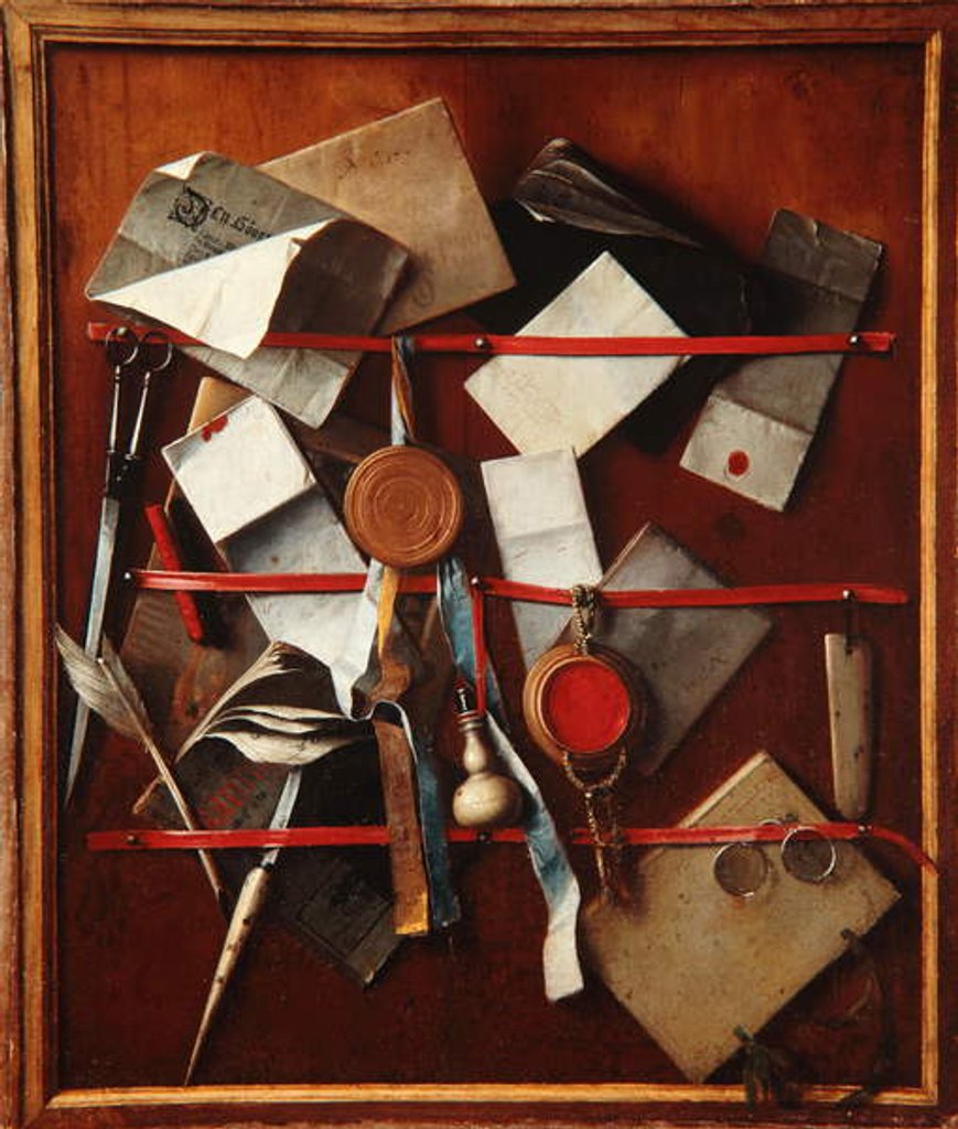 Detail of Feigned Letter Rack with Writing Implements, c.1655 by Samuel van Hoogstraten