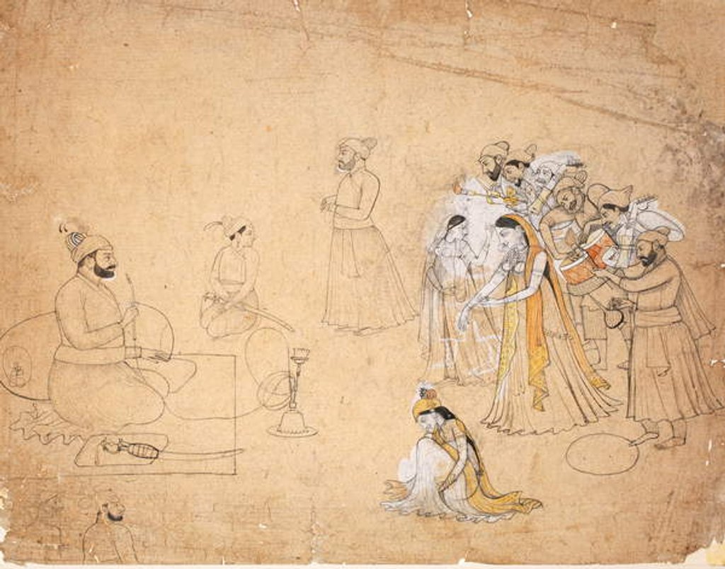 Detail of A raja entertained by dancers and musicians, c.1780 by Chajju