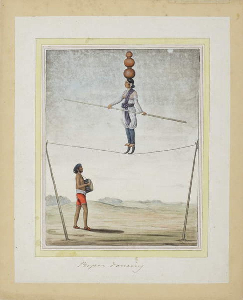 Detail of Acrobat on a tightrope, drummer below, c.1820 by Indian School