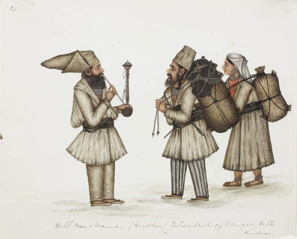 Detail of Hill Men and Woman Inhabitants of Kangra Hills / Hindoos, c.1840 by Indian School