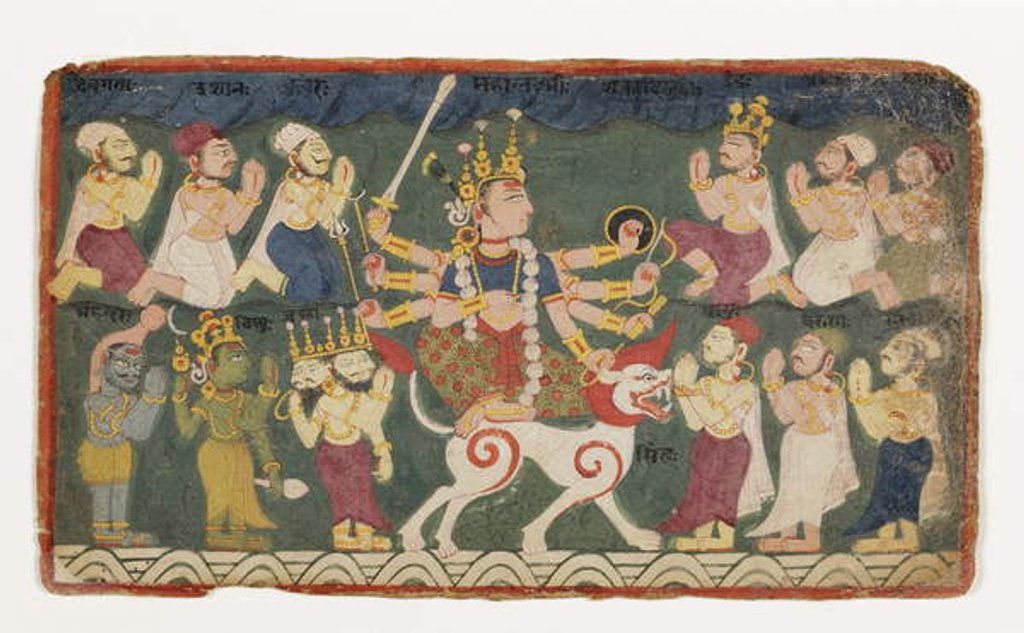 Detail of Mahalakshmi riding her lion by Nepalese School