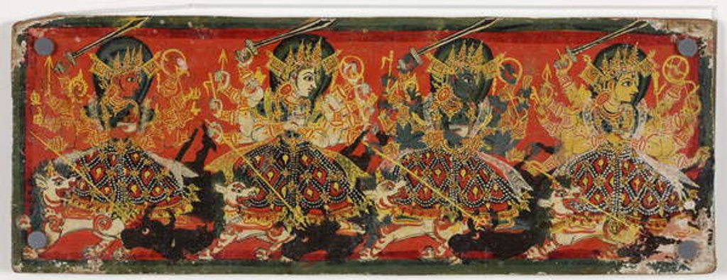 Detail of One of a pair of manuscript covers depicting Devi as the Eight Mothers by Nepalese School