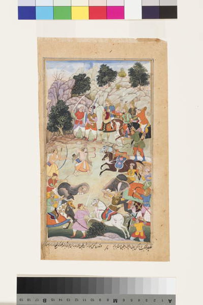 Detail of Lava and Kishu engage Lakshmana in battle,1598 by Makra Makra