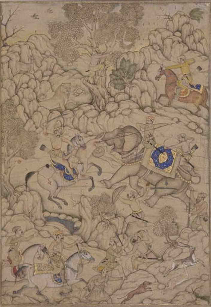 Detail of Danger in a Lion Hunt, c.1600 by Indian School