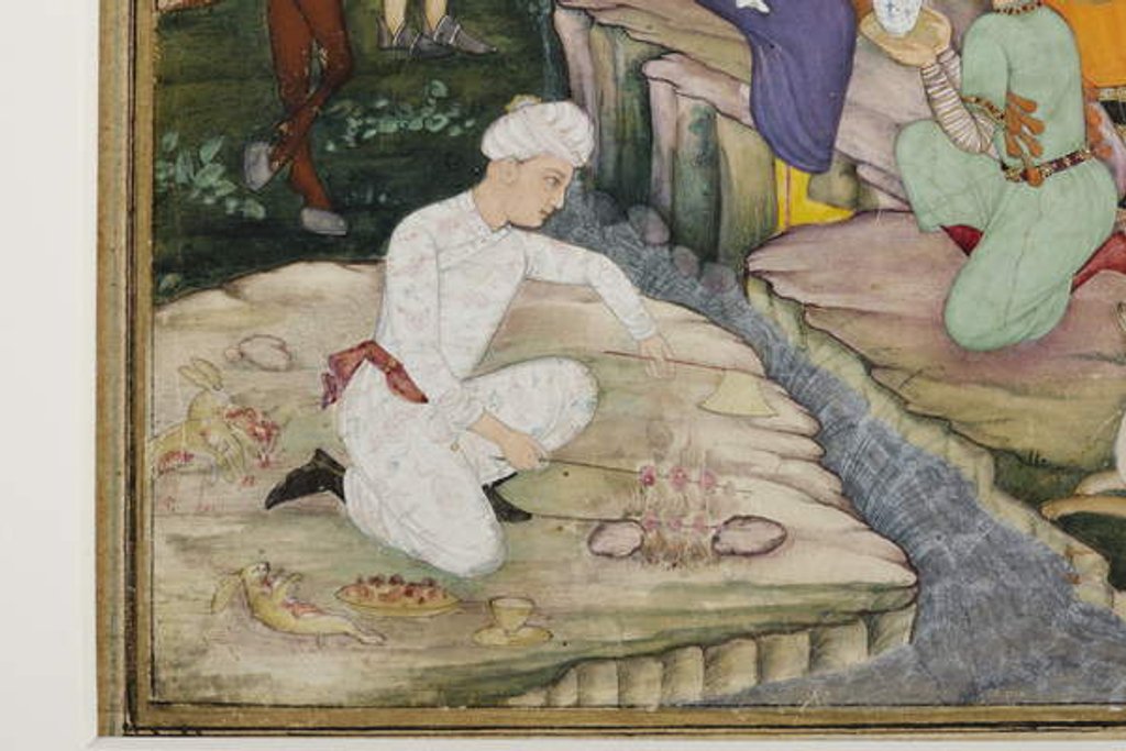 Detail of Picnicking in the course of a hunt, detail, c.1615 by Indian School