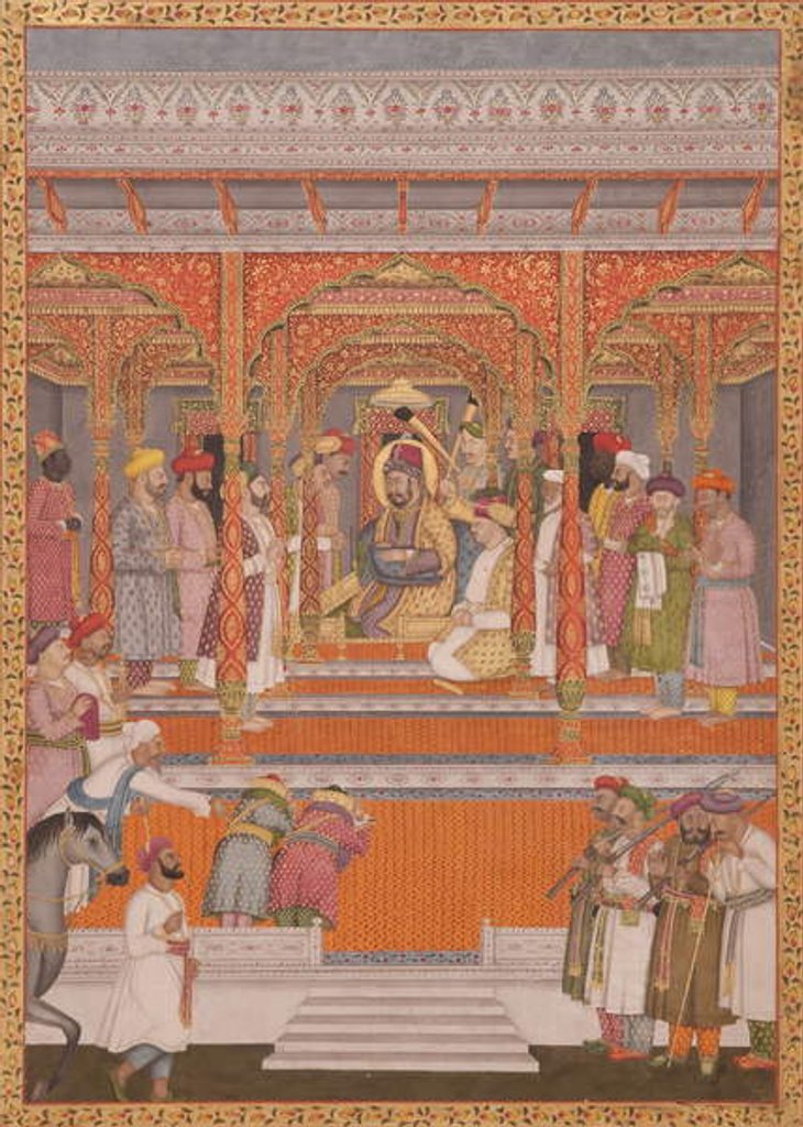 Detail of Mirza Md Mu'azzam Shah Khurram Bakht Bahadur receiving Sa'adat 'Ali, Nawab of Aw, 1803 by Mal Lalji