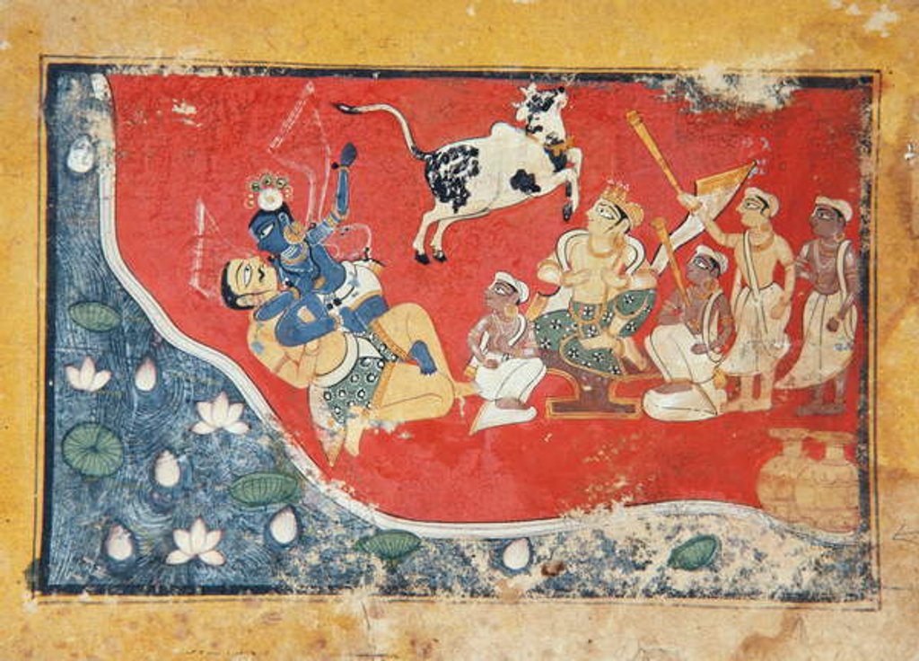 Detail of Krishna defeats a demon beside a river, c.1560 by Indian School