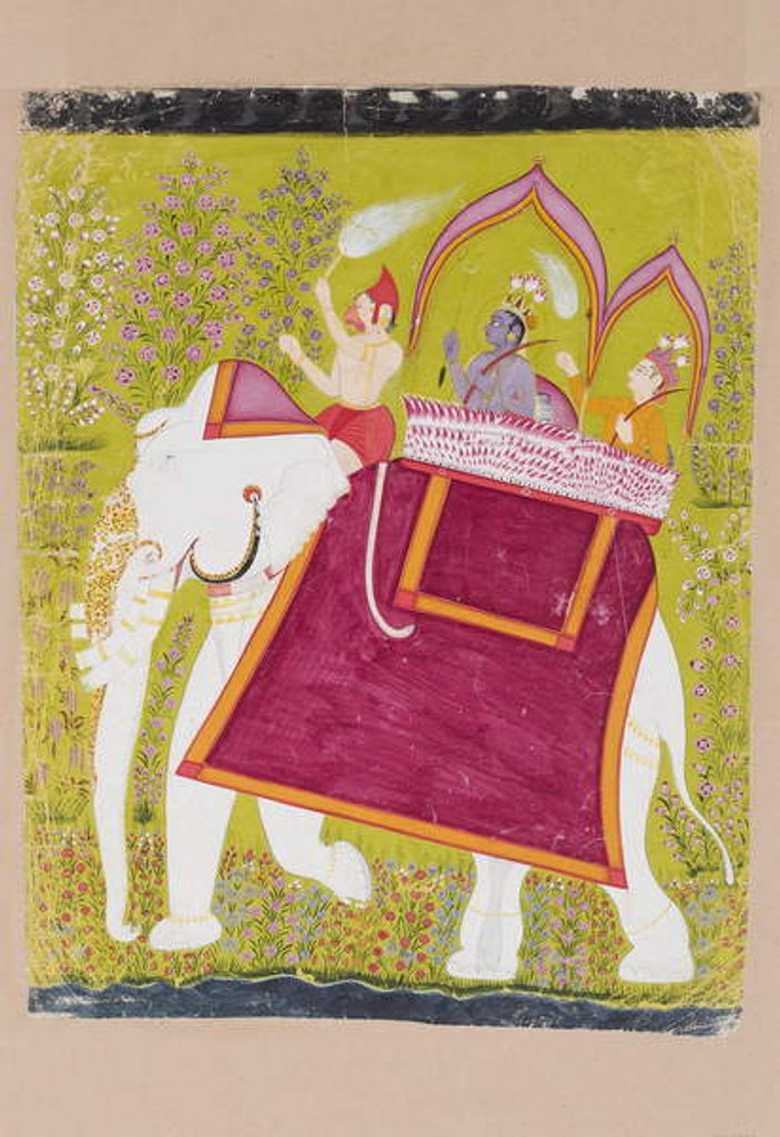 Detail of Rama and Lakshman in the howdah of a white elephant with Hanuman as mahout, late 18th century by Indian School