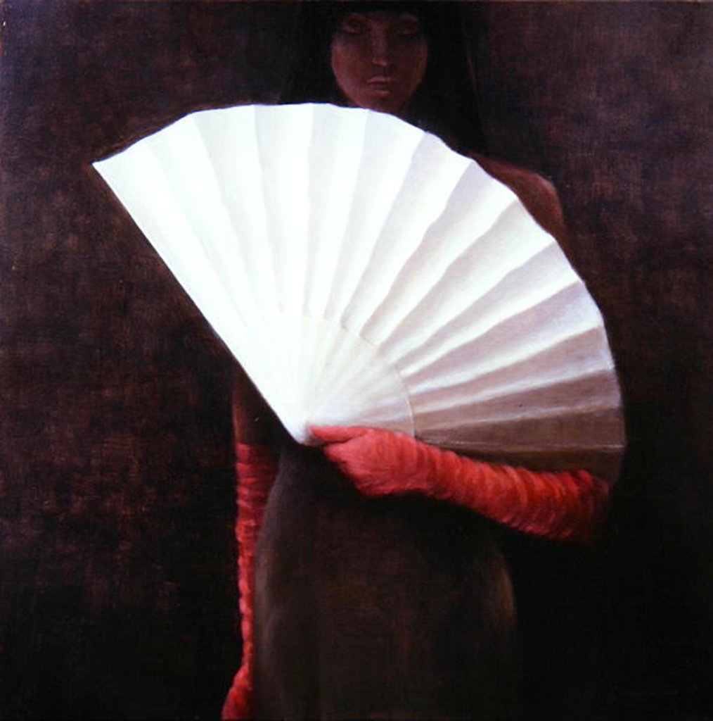 Detail of Girl with White Fan by Lincoln Seligman