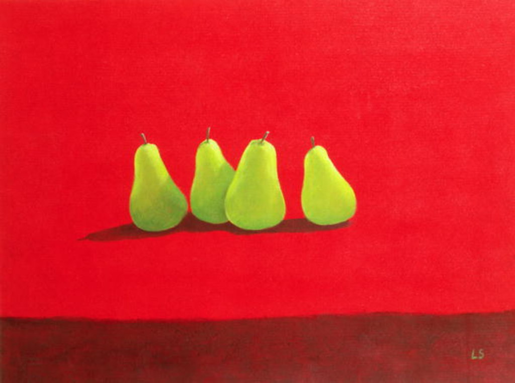 Detail of Pears on Red Cloth by Lincoln Seligman