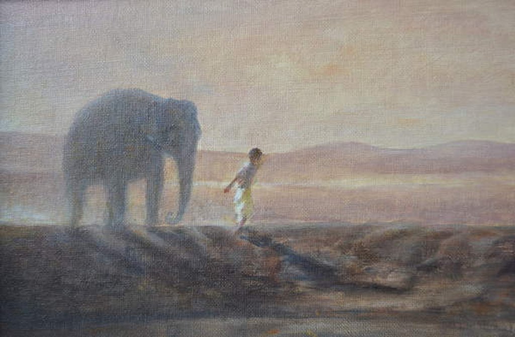 Detail of Boy and Elephant, 2019 by Lincoln Seligman