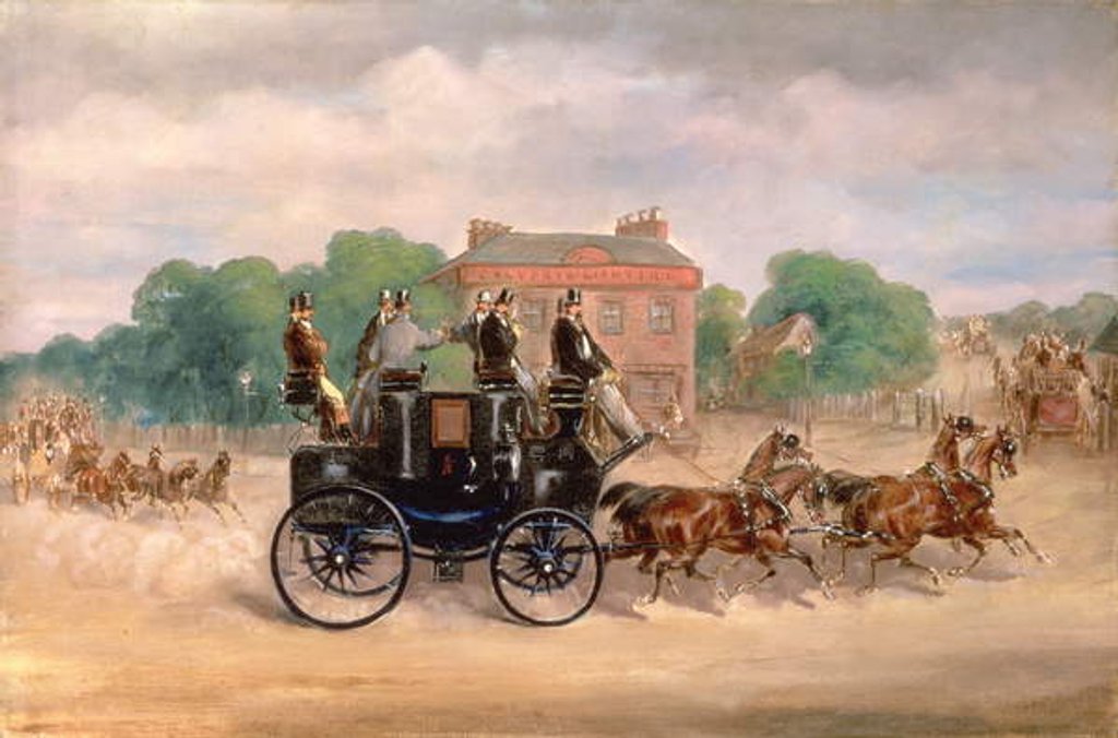 Detail of Drags of the Four-in-Hand Club passing Five Bells Tavern, New Cross by Samuel Henry Alken