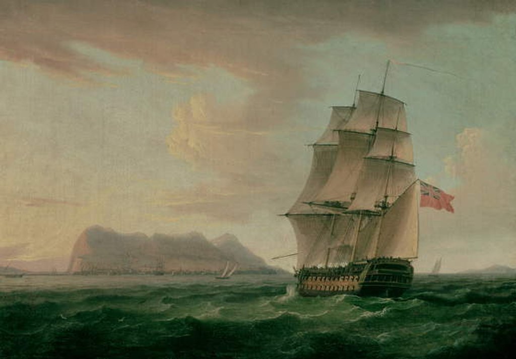 Detail of A British Man of War Before the Rock of Gibraltar by Thomas Whitcombe